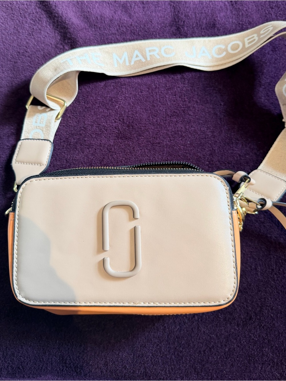Marc Jacobs Blush Pink & Tan Camera Crossbody with Logo Strap